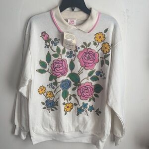 Jane Colby | NWT VINTAGE  Floral Collared Pullover Sz L